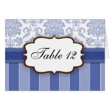 Blue Damask Stripe Table Number Greeting Cards