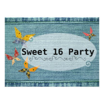 Blue Denim Sweet 16 Personalized Invitation