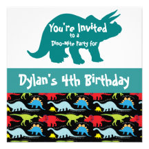 Blue Dinosaur Birthday Party Invitations