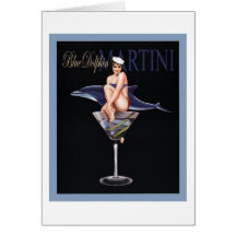 Blue Dolphin Martini Greeting Cards