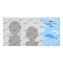Blue Dolphin on Wavy Pattern. Picture Card