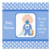 Blue Dots Caucasian Baby Shower Invitations