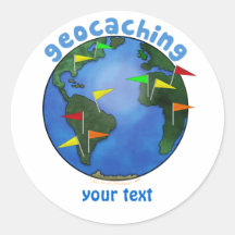 Blue Earth With Flags Geocaching Custom Round Sticker