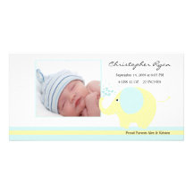 Blue Elephant Baby Boy Birth Annoucement Personalized Photo Card