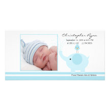 Blue Elephant Baby Boy Birth Annoucement Photo Card
