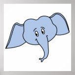 Blue Elephant Face. Cartoon Print