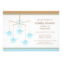 Blue Elephant Mobile Boy Baby Shower Invitation