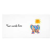 Blue elephant with sunshine photo card