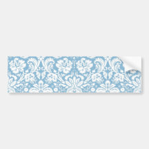 Blue fancy damask pattern bumper stickers