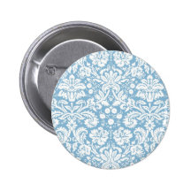 Blue fancy damask pattern pinback button