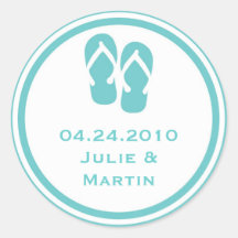 Blue flip flop thong wedding favour tag seal label stickers