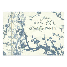 Blue Floral 80th Birthday Party Invitation Cards