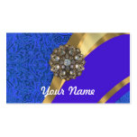 Blue floral damask & gold ribbon business cards