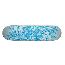 Blue Floral Damask Pattern Skateboard Decks