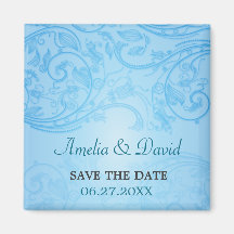 Blue Flourish Wedding Save the Date Magnet