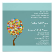 Blue Flower Love Tree Wedding Invitation