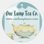 Blue flower teapot and teacups gift tag sticker