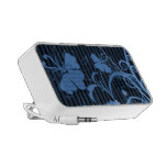 Blue Flowers on Black and Blue Stripes Mp3 Speaker