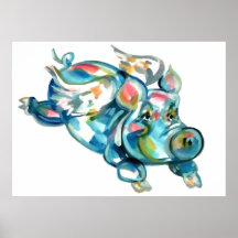 Blue Flying Pig Angel Posters