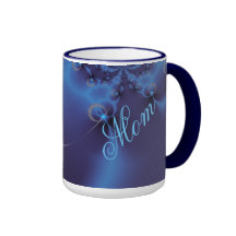 Blue Fractal with Neon Hearts Coffee Mug