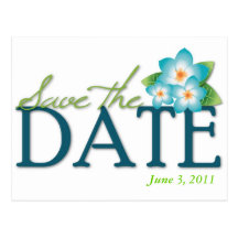 Blue Frangipani Save the Date Post Card
