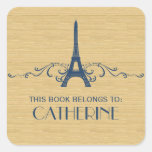 Blue French Flourish Bookplate Stickers