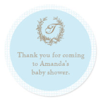 Blue French Monogram Baby Shower Favour Sticker stickers