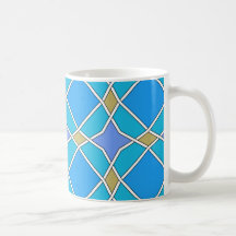 blue geometric pattern mug