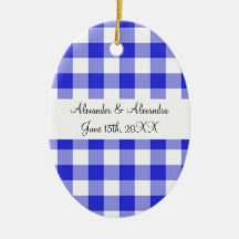 Blue gingham pattern wedding favours ornaments