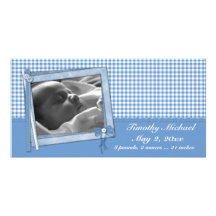 Blue Gingham Scrap Style Personalised Photo Card