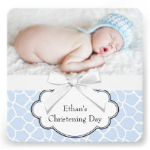 Blue Giraffe Baby Boy Photo Christening Personalised Invites