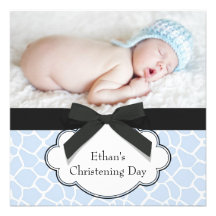 Blue Giraffe Baby Boy Photo Christening Custom Announcement