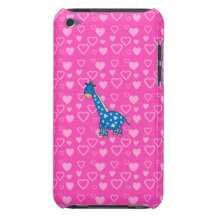 Blue giraffe pink hearts barely there iPod covers