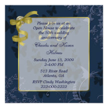 Blue & Gold 50th Wedding Anniversary Invitation