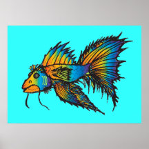 Blue/Gold Fish Print