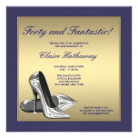 Blue Gold High Heels Womans 40th Birthday Party Personalised Invites