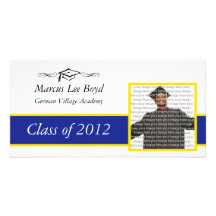 Blue & Gold School Graduation Photo Announcement Personalised Photo Card