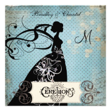 Blue/Gray Dots Silhouette Bride Wedding Invite