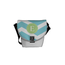 Blue Green Chevron Monogram Courier Bags