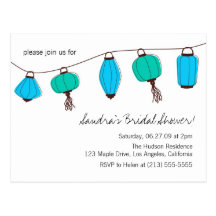 Blue Green Chinese Lantern Post Card Invitations