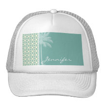 Blue-Green & Cream Floral Trucker Hats