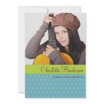 Blue green custom photo graduation announcement invitations