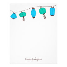 Blue Green Lanterns Personal Stationery, 4.25x5.5 Personalized Invitations