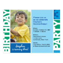 Blue Green Polka Dot 3rd Birthday Invitation Postcards