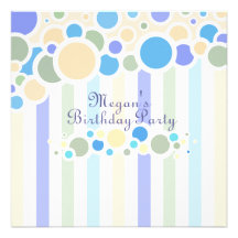 Blue/Green Stripe & Bubbles Birthday Invitation