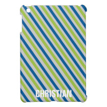 Blue green stripe pattern custom name personal ipad mini cases