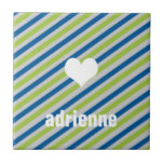 Blue green stripes heart modern display tile