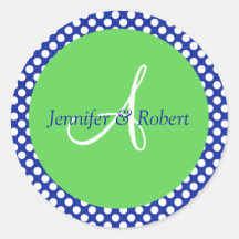 Blue Green White Polka Dot Monogram A Envelope Sea Round Sticker