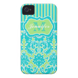 Blue, Green, White Striped Damask iPhone 4 iPhone 4 Cover