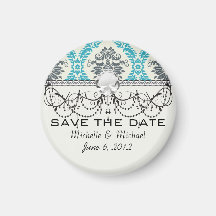 blue grey and cream elegant damask refrigerator magnets